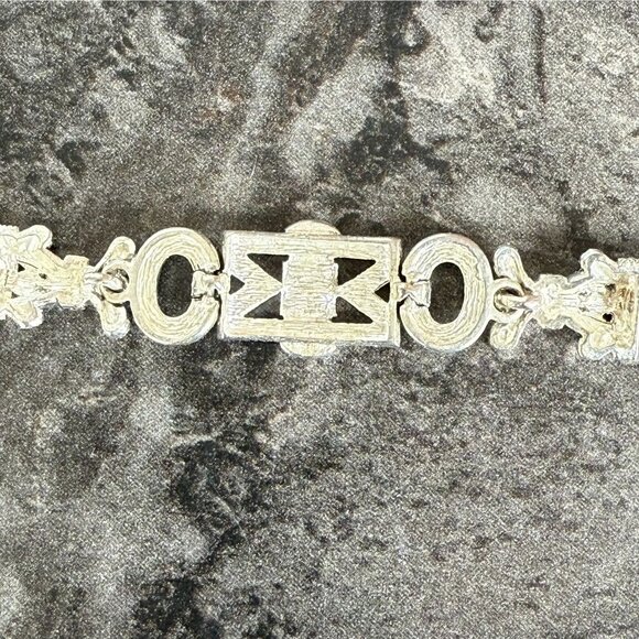 Art Deco Style Beaded Bracelet 7.5in Silver Tone Black Beads Retro Style - Picture 7 of 15